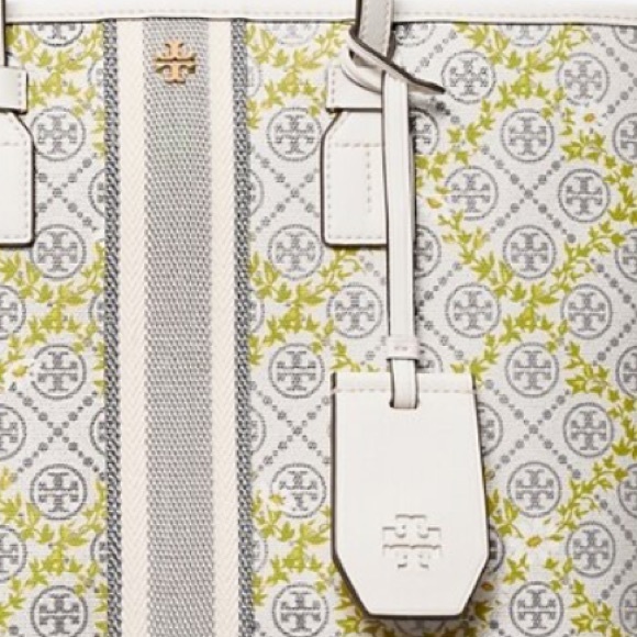 Tory Burch Women's T Monogram Canvas Floral Vine Small Tote - Picture 4 of 11